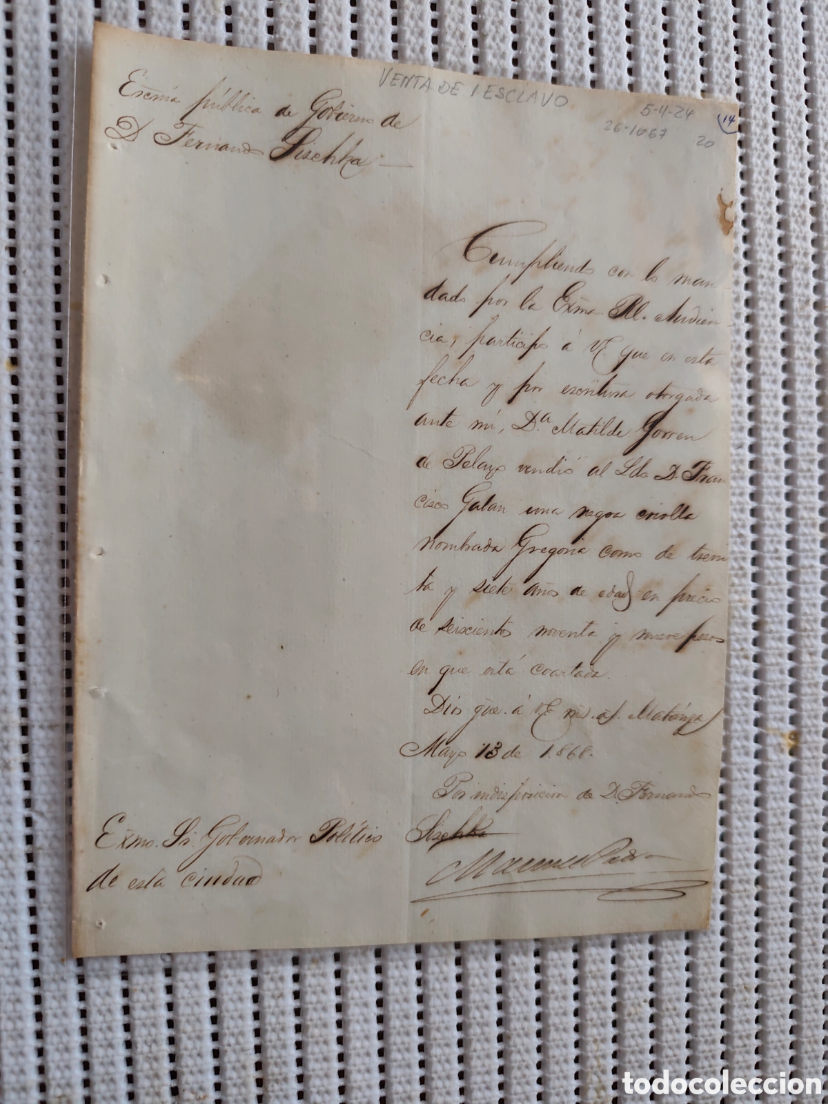 Old Documents: 26-167 D&ordf;MATILDE VENDIO A D.FRANCISCO 1 NEGRA POR 699ps.