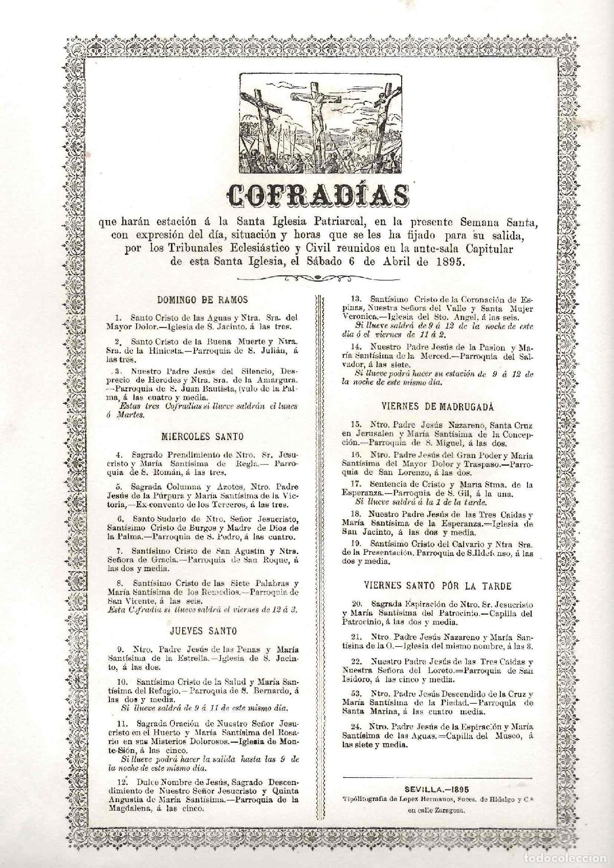 Documentos antiguos: NOMINA DE LAS COFRADIAS QUE HARAN ESTACION A LA SANTA IGLESIA PATRIARCAL DE SEVILLA. SEMANA SANTA