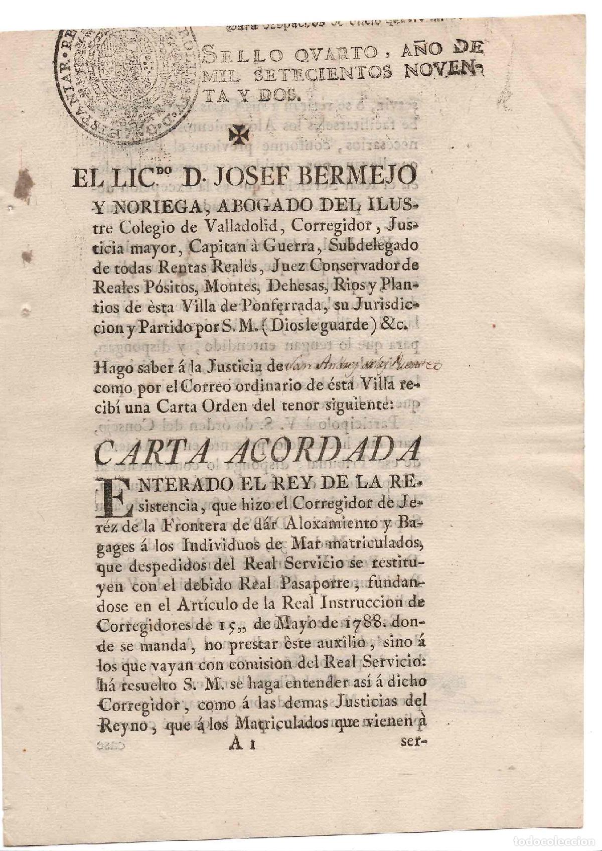 Documentos antiguos: VALLADOLID. REAL ORDEN PARA DAR ALOJAMIENTO Y BAGAGES A INDIVIDUOS DE MAR CON EL REAL PASAPORTE