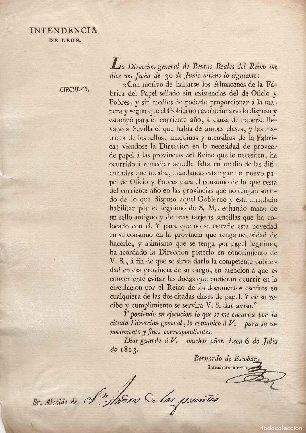 Documentos antiguos: INTENDENCIA LEON MANDANDO ESTAMPAR U NUEVO PAPEL DE OFICIO Y POBRES, A&Ntilde;O 1823