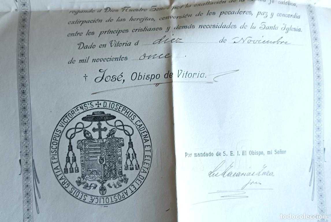 Documentos antiguos: Indulgencia obispado de Vitoria 1911 - Foto 3