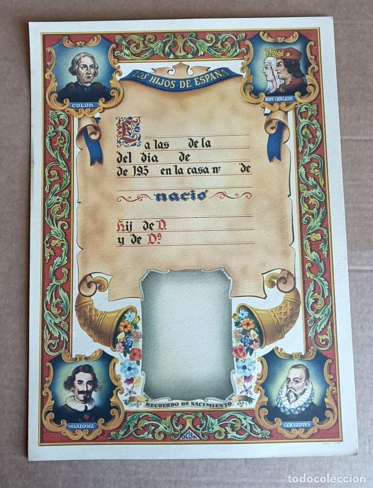 Documentos antiguos: Documento recuerdo de nacimiento - sin rellenar - Los hijos de Espa&ntilde;a
