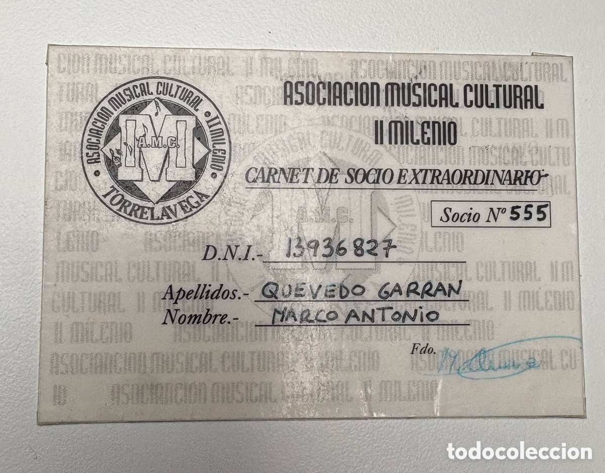 Documentos antiguos: A&Ntilde;O 1985 CARNET TORRELAVEGA ASOCIACION MUSICAL CULTURAL II MILENIO