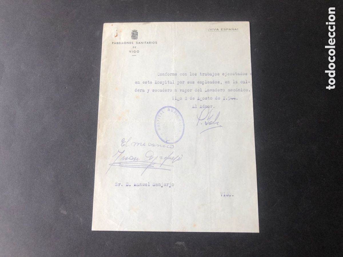 Documents Anciens: Carta rara PABELLONES SANITARIOS DE VIGO actual NICOLAS PE&Ntilde;A