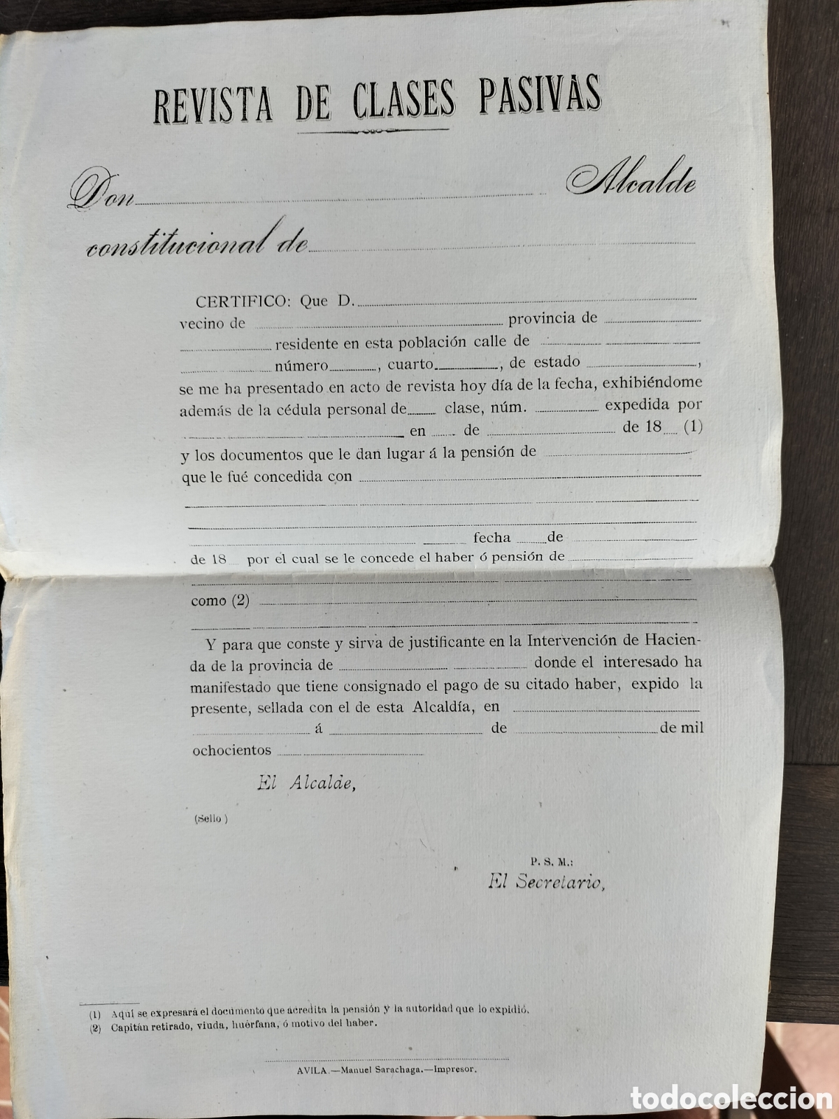 Documentos antiguos: &Aacute;vila. Manuel Sarachaga impresor. Revista de Clases Pasivas.
