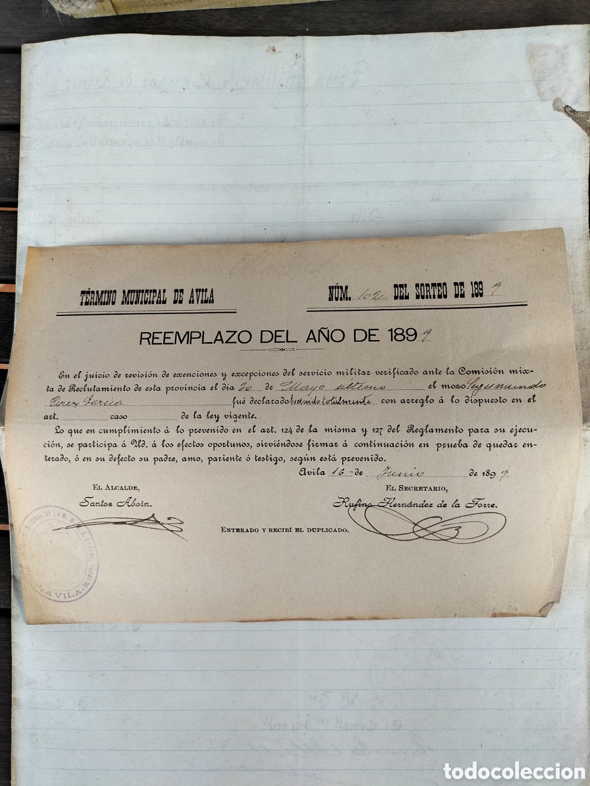 Documentos antiguos: &Aacute;vila. Reemplazo del a&ntilde;o 1899.