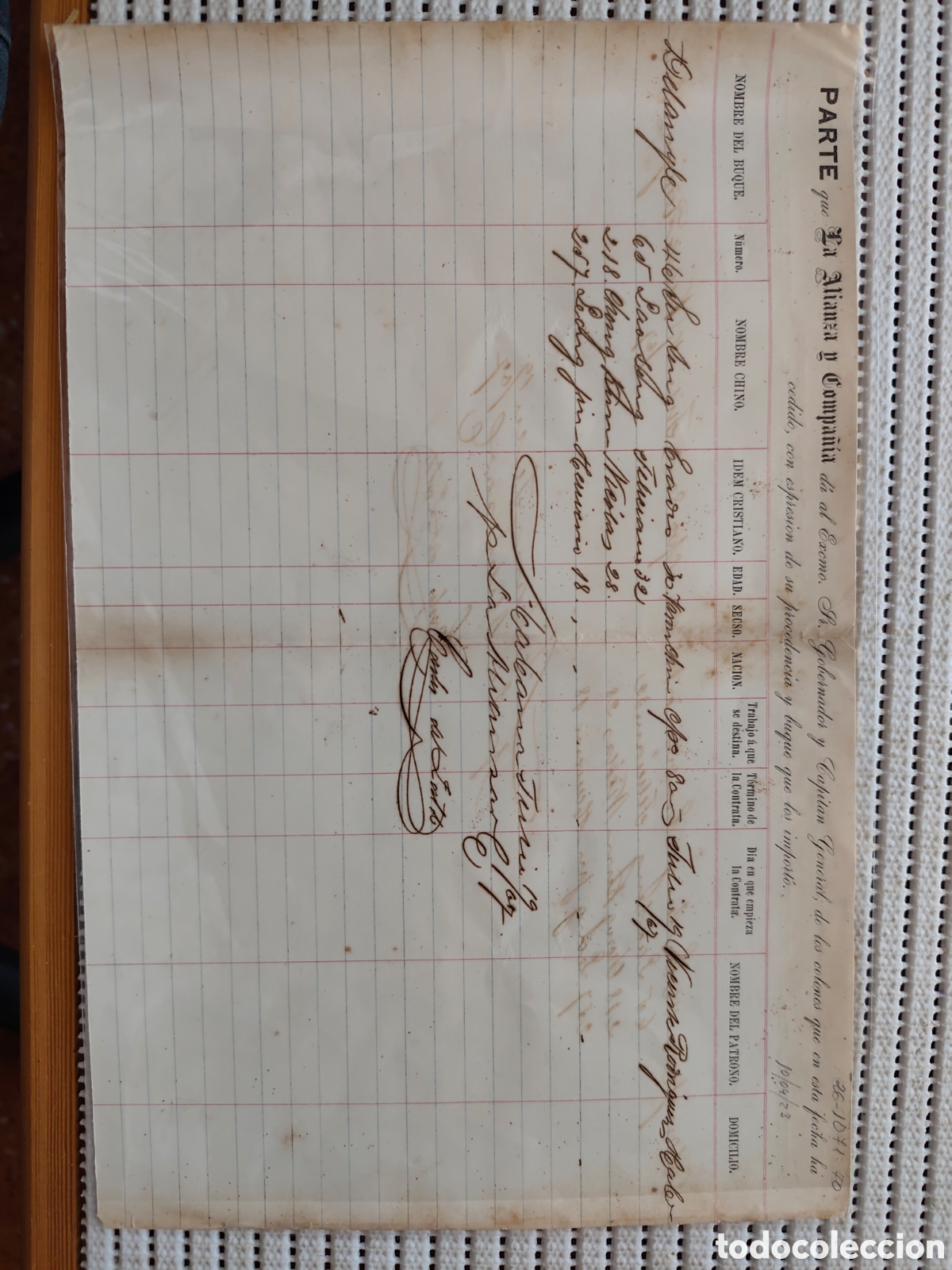 Documentos antiguos: 26-1071 N&ordm; DE COLONOS ASIATICOS CEDIDOS POR EL GOBERNADOR.