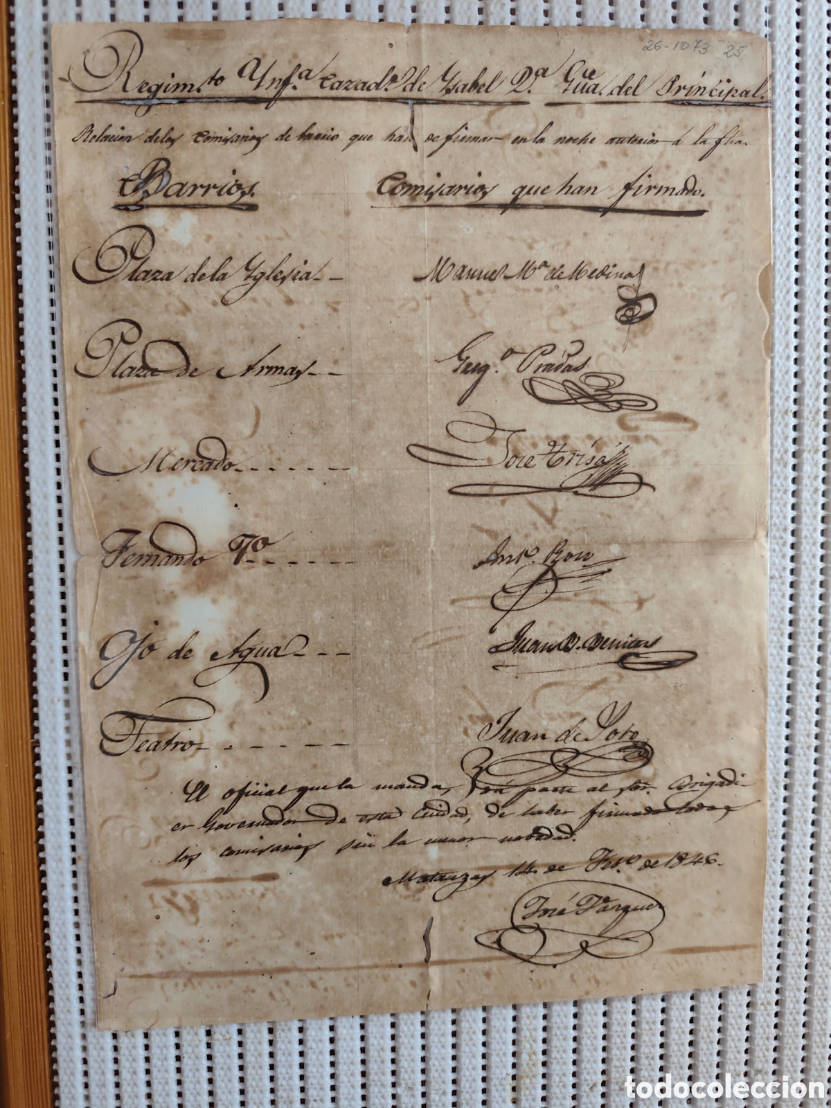Documentos antiguos: 26-1073 RELACI&Oacute;N DE LOS COMISARIOS DE BARRIO EN LA NOCHE.