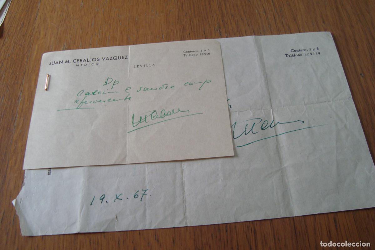 Documentos antiguos: ANTIGUAS RECETAS MEDICAS. DR. JUAN M. CEBALLOS VAZQUEZ. MEDICO RAYOS X. SEVILLA 1967.