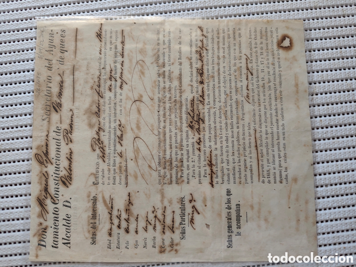 Documentos antiguos: 26-1075 D.BALTASAR SOLICITA PASAPORTE PARA VIAJAR A LA HABANA.
