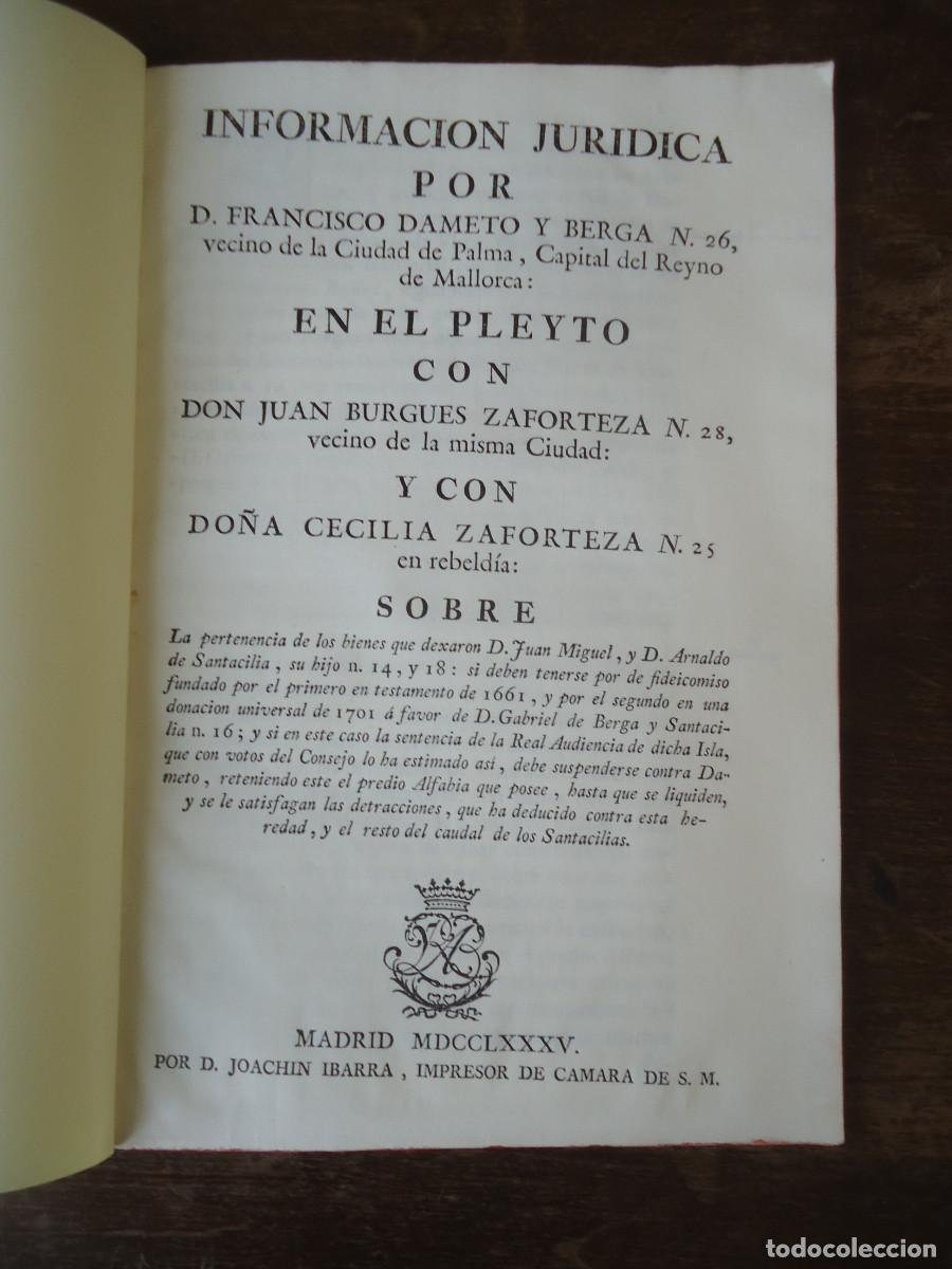 Documents Anciens: Palma de Mallorca. Francisco Dameto y Berga Juan Burgues Zaforteza Santacilia J. Ibarra, Madrid 1785