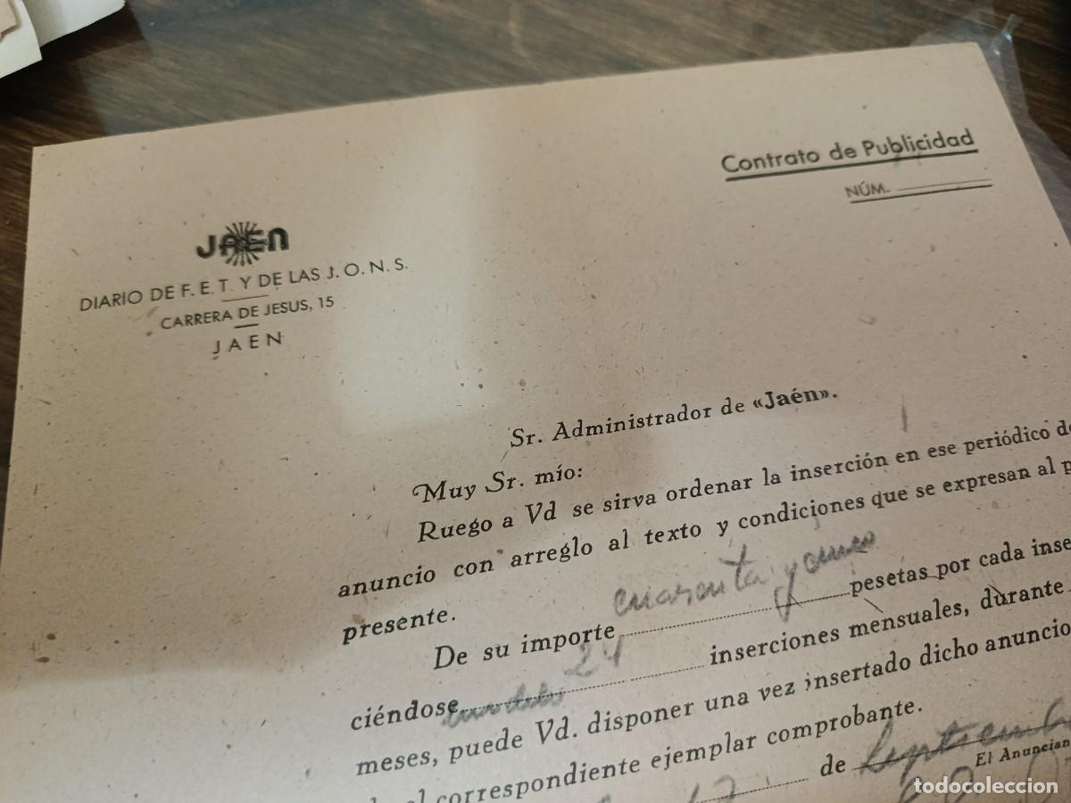 Documentos antiguos: DIARIO JAEN 85 ANIVERSARIO CONTRATO DE PUBLICIDAD 1944.