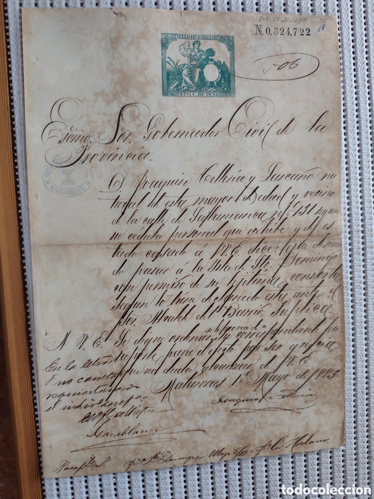 Documentos antiguos: 26-1088 D.JOAQUIN, SOLICITA PASAPORTE PARA VIAJAR A STO.DOMINGO.