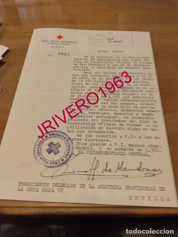 Documentos antiguos: DOS HERMANAS, 1961, SOCORRISTAS VIRGEN DE VALME, PROHIBICION USO MEMBRETE CRUZ ROJA
