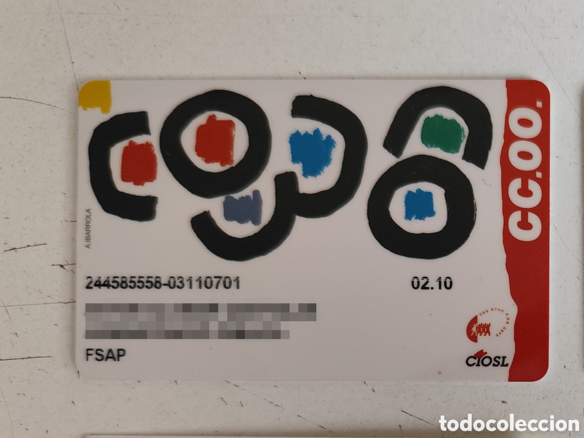 Documentos antiguos: Carnet Sindical. Sindicato Comisiones Obreras. CCOO