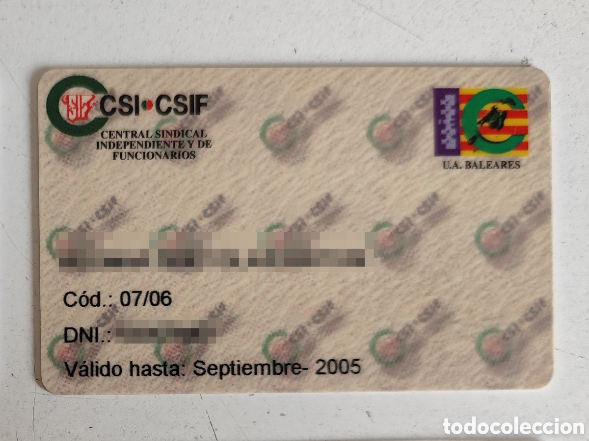 Documentos antiguos: Carnet Sindical. Sindicato CSI-CSIF