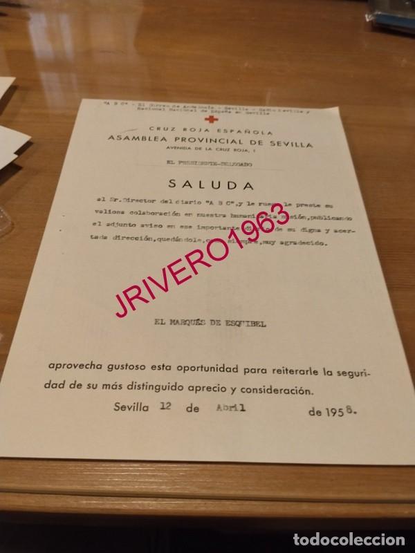 Documentos antiguos: SEVILLA, 1958, CRUZ ROJA, CARTA A ABC PARA PETICION MISION HUMANITARIA