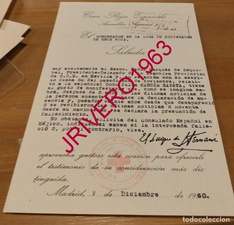 Documentos antiguos: MADRID, 1960, CRUZ ROJA, PETICION INFORMACION SOBRE DESAPARECIDA EN MEJICO, FIRMA DUQUE HERNANI