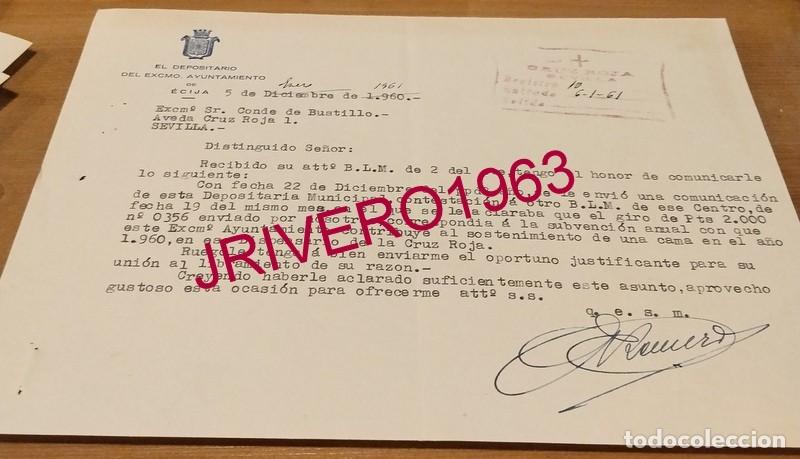 Documentos antiguos: ECIJA, 1961, JUSTIFICACION SUBVENCION CRUZ ROJA, CAMA EN DISPENSARIO
