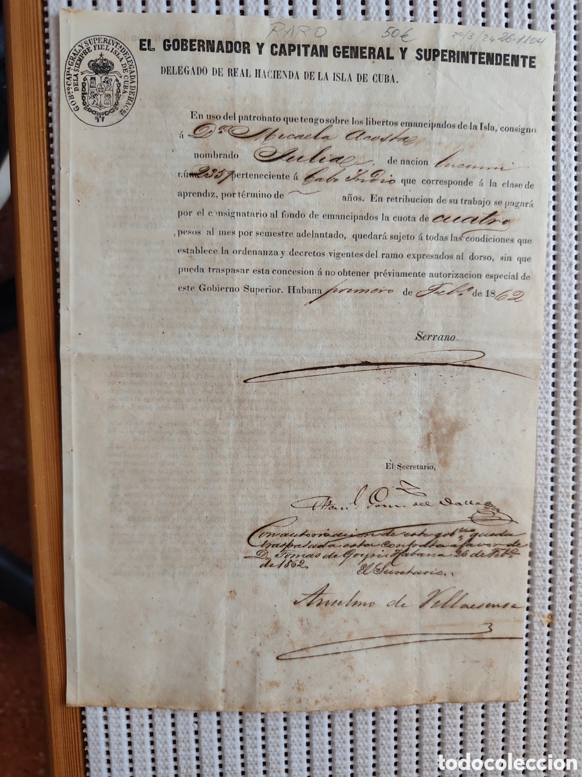 Documentos antiguos: 26-1104 EL GOBERNADOR, CONSIGNA A D&ordf;MARCELA A JULIA,LUCUMI.