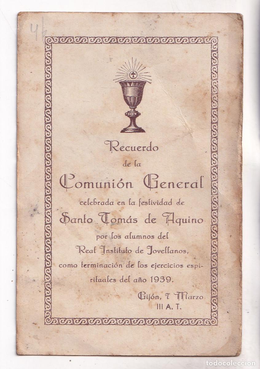 Documentos antiguos: RECUERDO DE LA COMUNI&Oacute;N GENERAL DE ALUMNOS INSTITUTO JOVELLANOS DE GIJ&Oacute;N. 1939 ASTURIAS