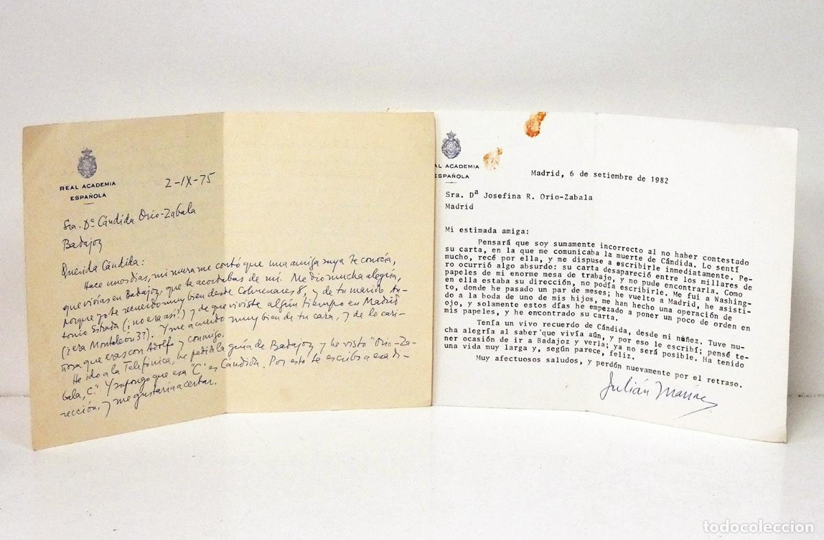 Documentos antiguos: MAR&Iacute;AS (Juli&aacute;n). Dos cartas originales y firmadas de Juli&aacute;n Mar&iacute;as, una manuscrita y otra mecanograf