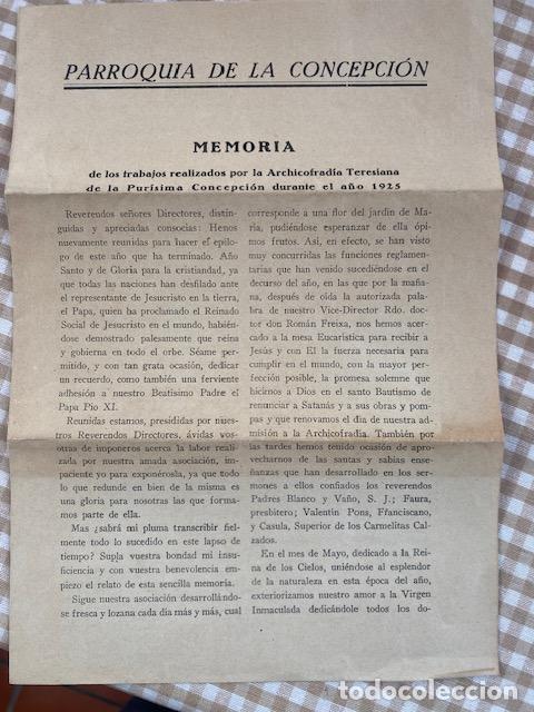 Documentos antiguos: Parroquia de la Concepcion. 1925. Barcelona. Memoria Archicofradia Teresiana