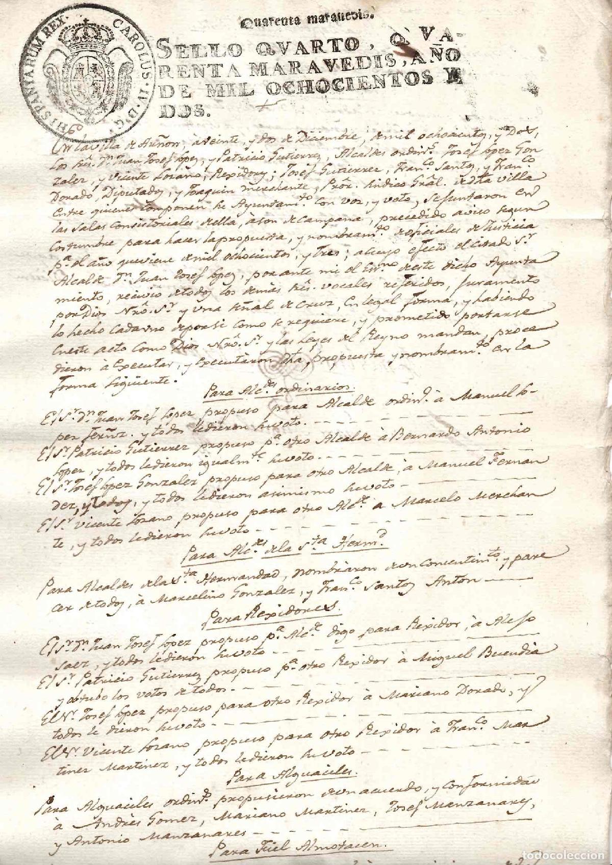 Documentos antiguos: HOJA DE PAPEL TIMBRADO CON SELLO CUARTO 40 MARAVEDIS, A&Ntilde;O 1802