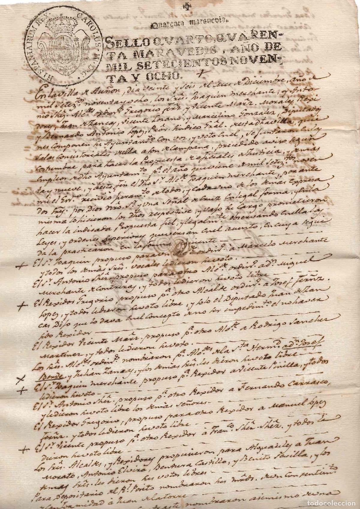 Documentos antiguos: HOJA DE PAPEL TIMBRADO CON SELLO CUARTO 40 MARAVEDIS, A&Ntilde;O 1798