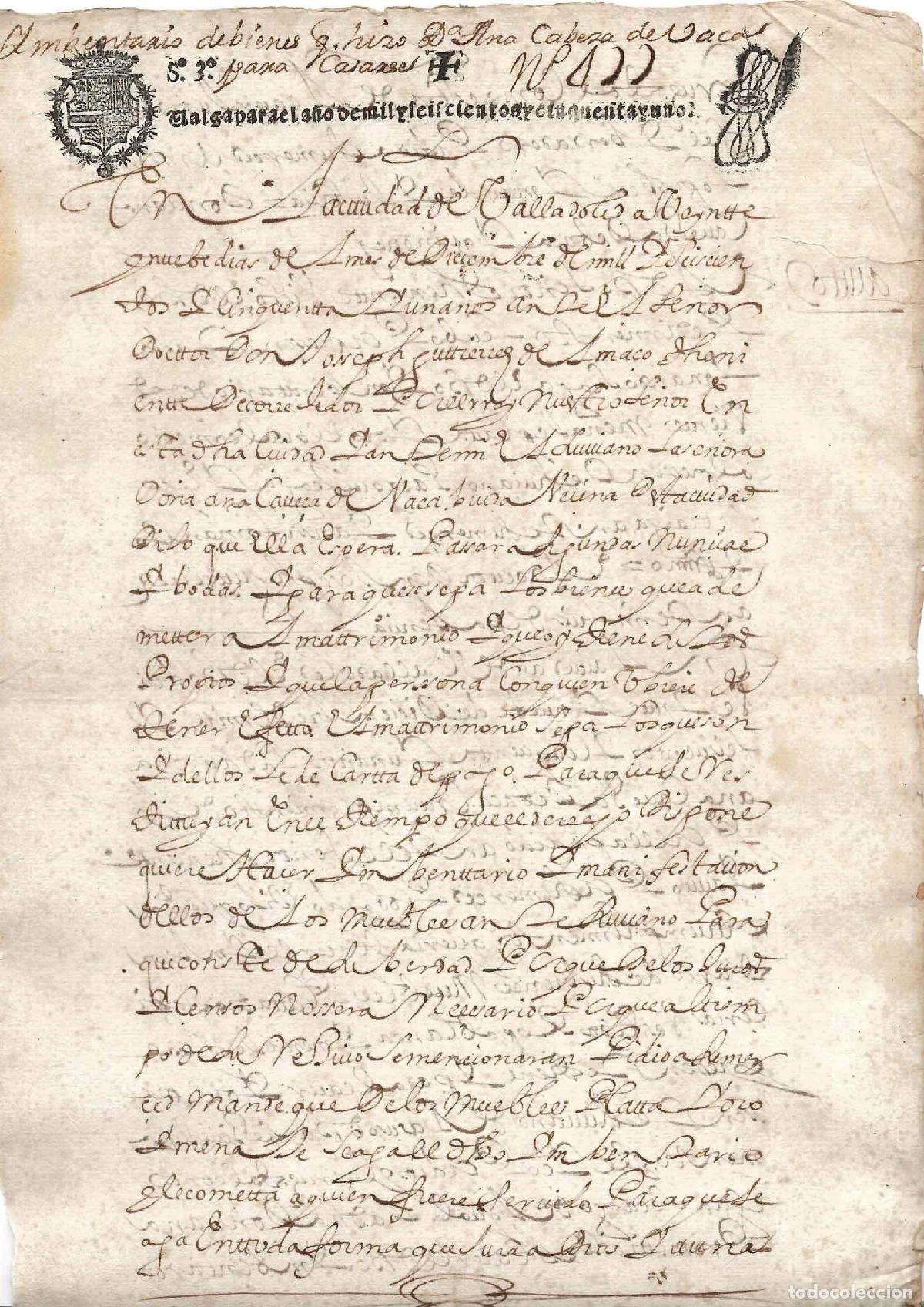 Documentos antiguos: HOJA DE PAPEL TIMBRADO CON SELLO TERCERO, A&Ntilde;O 1651
