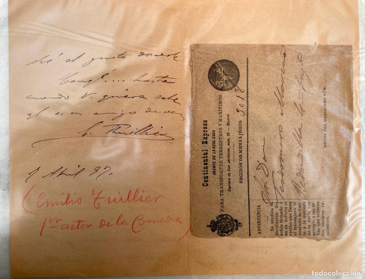 Documentos antiguos: THUILLER (1864-1940), Emilio. Carta a Teodomiro Moreno. El Bachiller de Estepa. 1897.