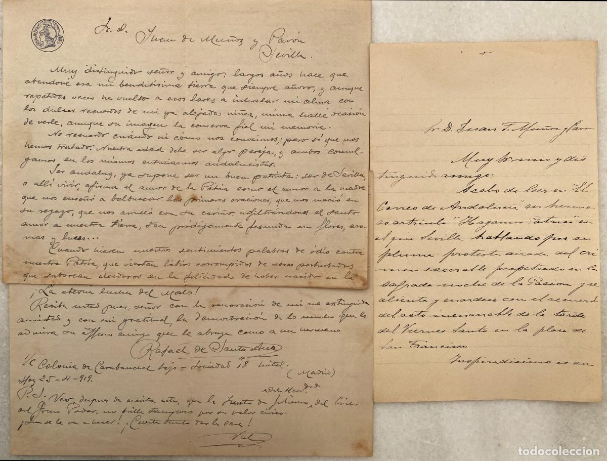 Documentos antiguos: Dos cartas a Mu&ntilde;oz y Pab&oacute;n. Atentado al Gran Poder. Montserrat. Semana Santa. 1919.