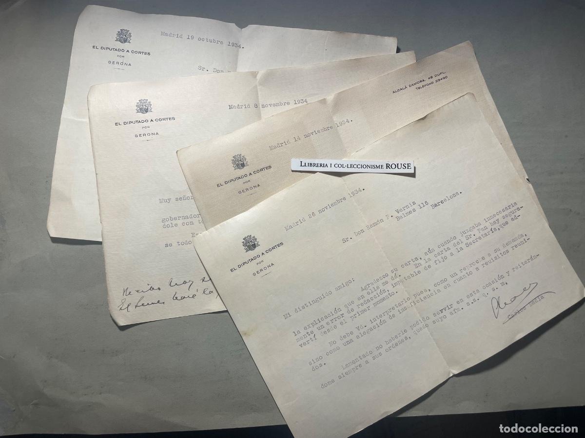 Documentos antiguos: REPUBLICA - CORRESPONDENCIA 4 CARTAS MANDADAS POR CARLOS BADIA MALAGRIDA , DIPUTADO A CORTES POR GER