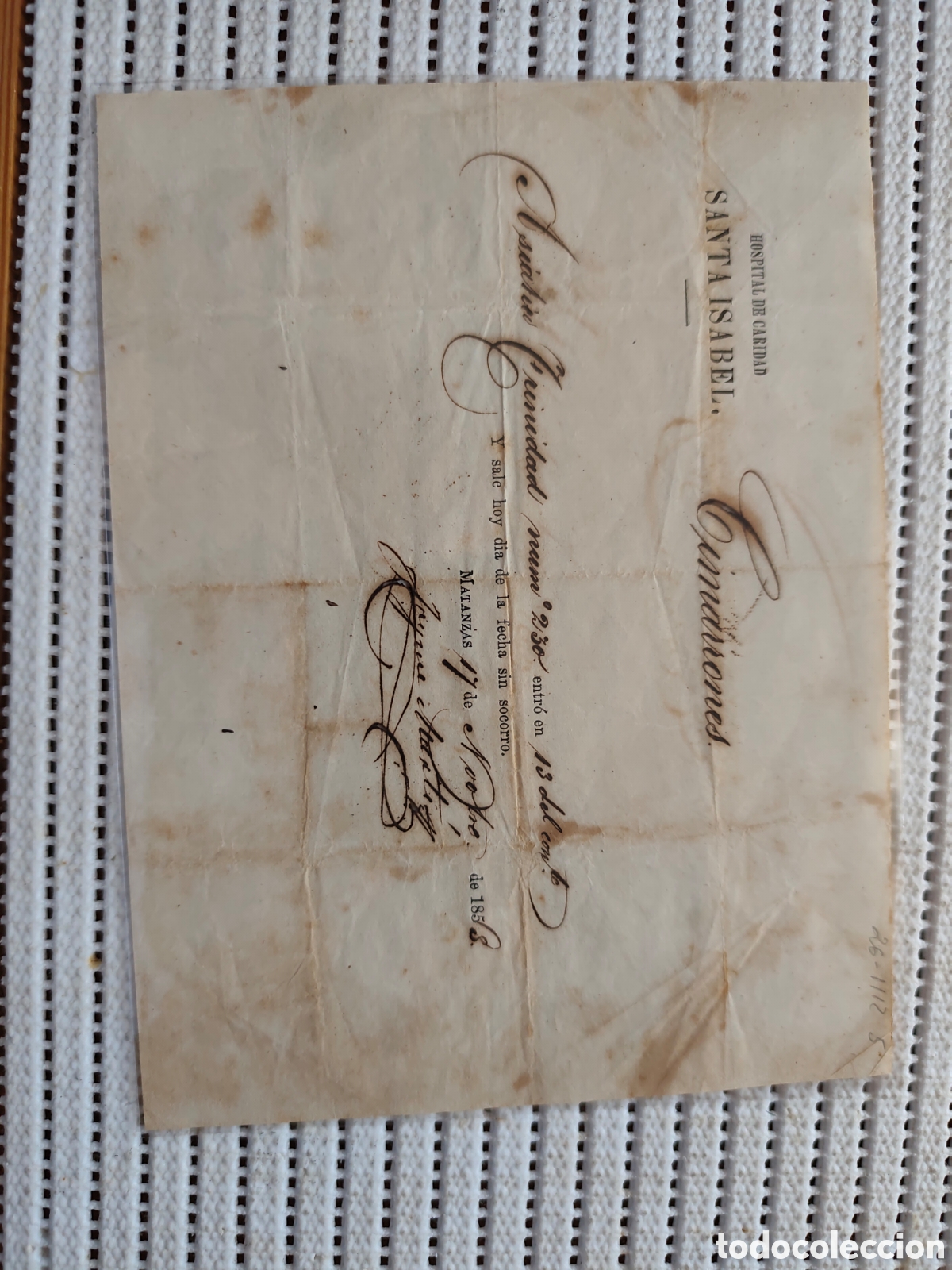 Documentos antiguos: 26-1112 HOSPITAL STA.ISABEL.ENTRO EL ASI&Aacute;TICO N&ordm;230