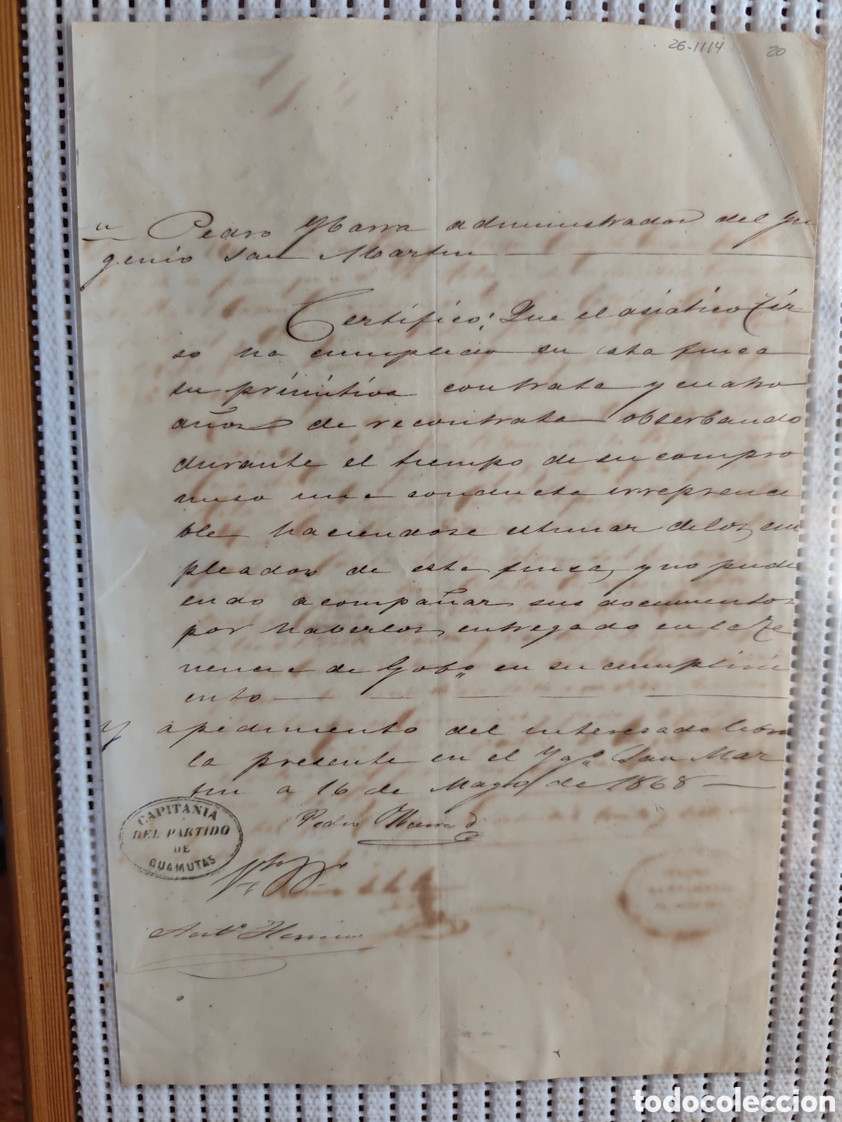 Documentos antiguos: 26-1114 CERTIFICADO DE BUENA CONDUCTA DEL ASI&Aacute;TICO TIRSO.