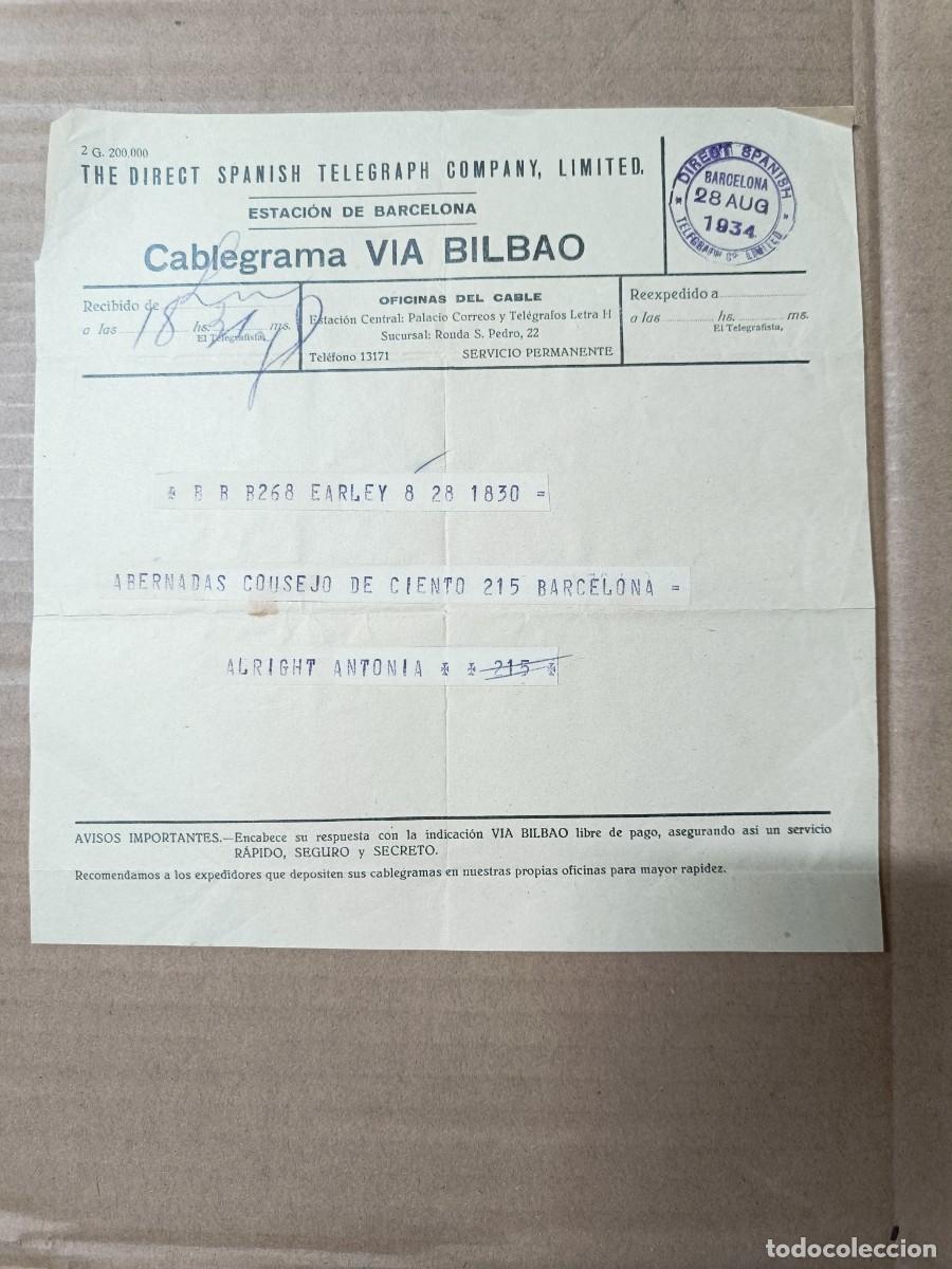 Documentos antigos: ANTIGUO TELEGRAMA, CABLEGRAMA DE 1934, DSTC DIRECT SPANISH TELEGRAPH COMPANY BARCELONA -P25