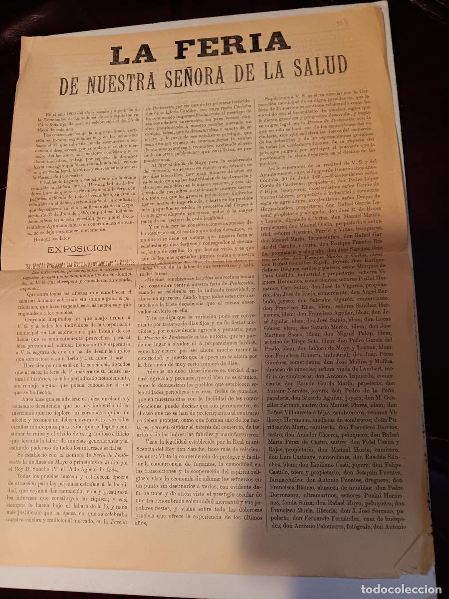 Documentos antiguos: LA FERIA DE NUESTRA SE&Ntilde;ORA DE LA SALUD, DE C&Oacute;RDOBA. 1905. SOBRE CAMBIOS DE FECHA