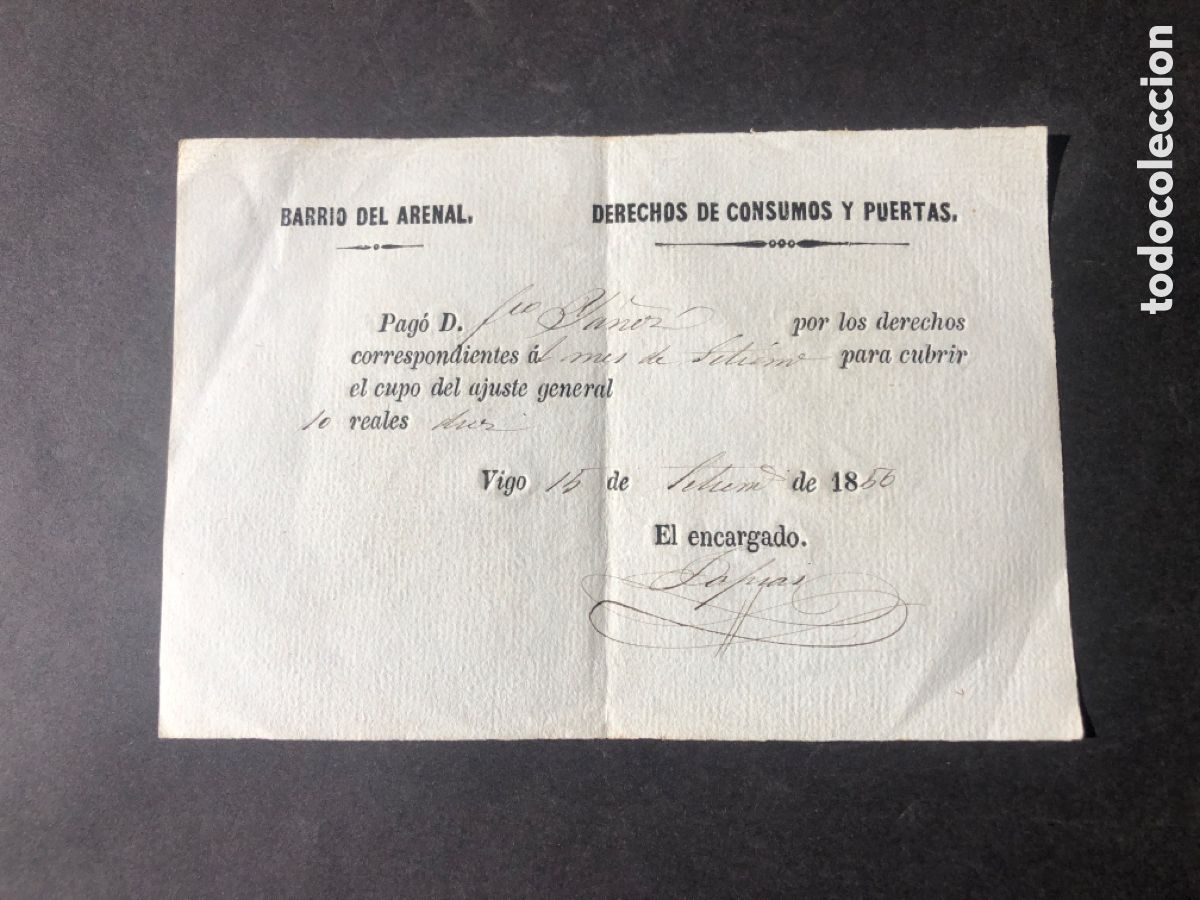 Documents Anciens: Documento Derechos de Consumo y Puertas BARRIO DEL ARENAL VIGO