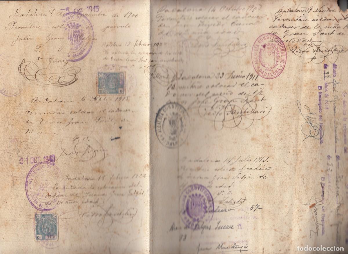 Documentos antiguos: TITULO DEL CEMENTERIO DE BADALONA -1898 - - Foto 3