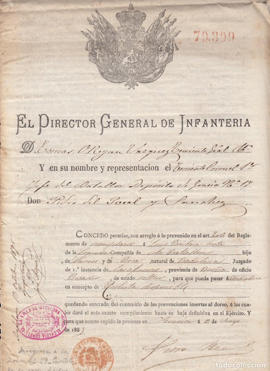 Documentos antiguos: 1883 - DIRECTOR GRAL. DE INFANTER&Iacute;A - PASE A LA RESERVA - 4 P&Aacute;GINAS