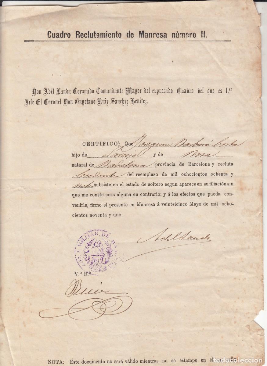 Old Documents: 1891 CUADRO RECLUTAMIENTO DE MANRESA -