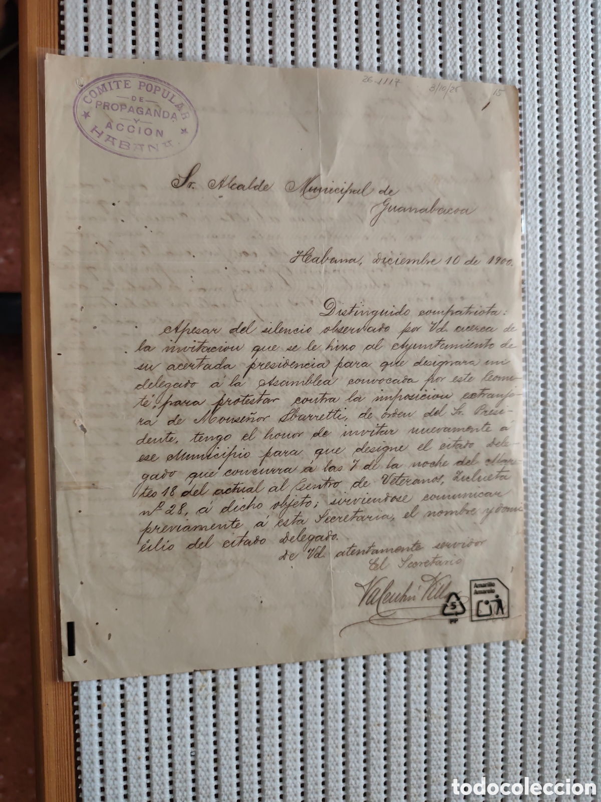 Documentos antiguos: 26-1117 INVITACION AL AYUNTAMIENTO PARA DESIGNAR A 1 DELEGADO.
