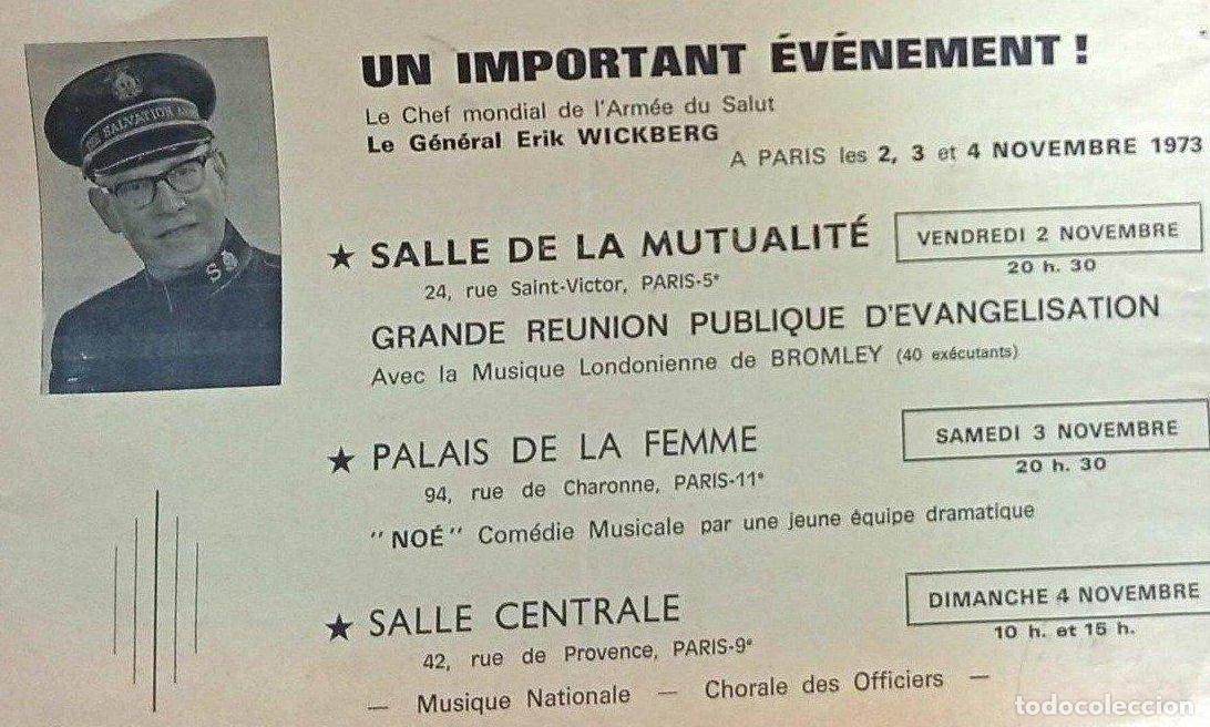 Documenti antichi: HOJA VOLANTE. LE GENERAL ERIK WICKBERG. GRANDE REUNION PUBLIQUE D'EVAGELISATION. NOVEMBRE, 1973.