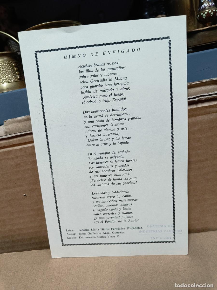 Old Documents: ANTIGUA LAMINA, CARTEL, CON EL HIMNO DE ENVIGADO, ANTIOQUIA COLOMBIA -P25