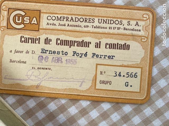 Documentos antiguos: Cursa. Compradores Unidos, S.A. Brcelona. 1955. Carnet de comprador al contado.