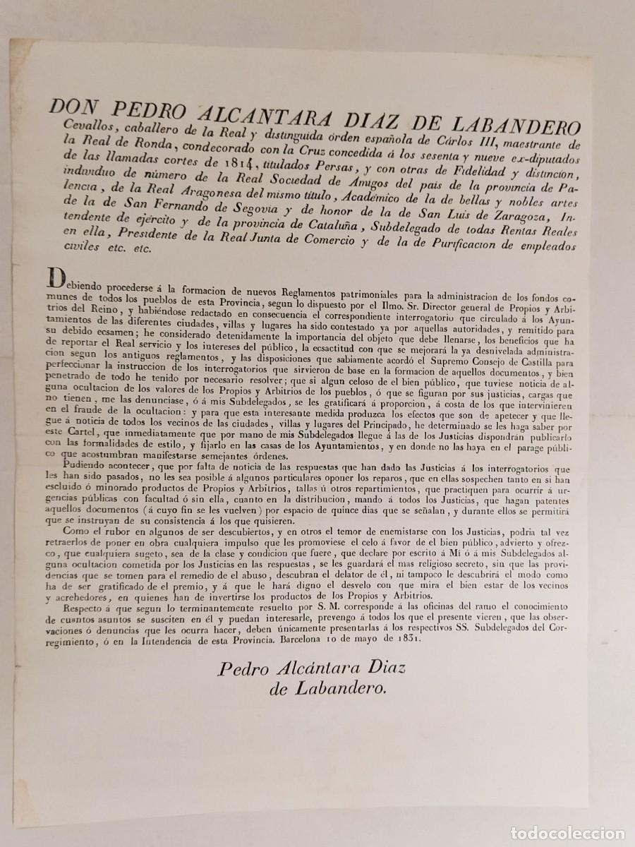 Documentos antiguos: DON PEDRO DE ALCANTARA DIAZ DE LABANDERO - REGLAMENTOS PATRIMONIALES - BARCELONA A&Ntilde;O 1831 - ANTIGUO