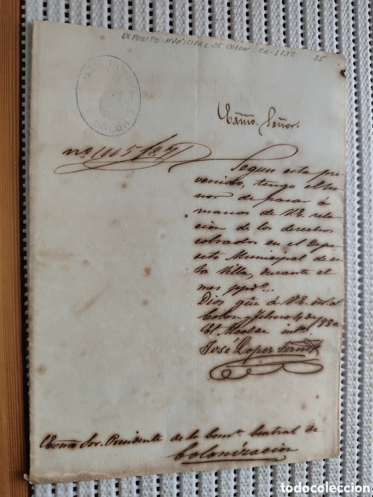 Documentos antiguos: 26-1132 DERECHOS COBRADOS EN ESTE DEP&Oacute;SITO DE LOS ASI&Aacute;TICOS CIMARRONES.