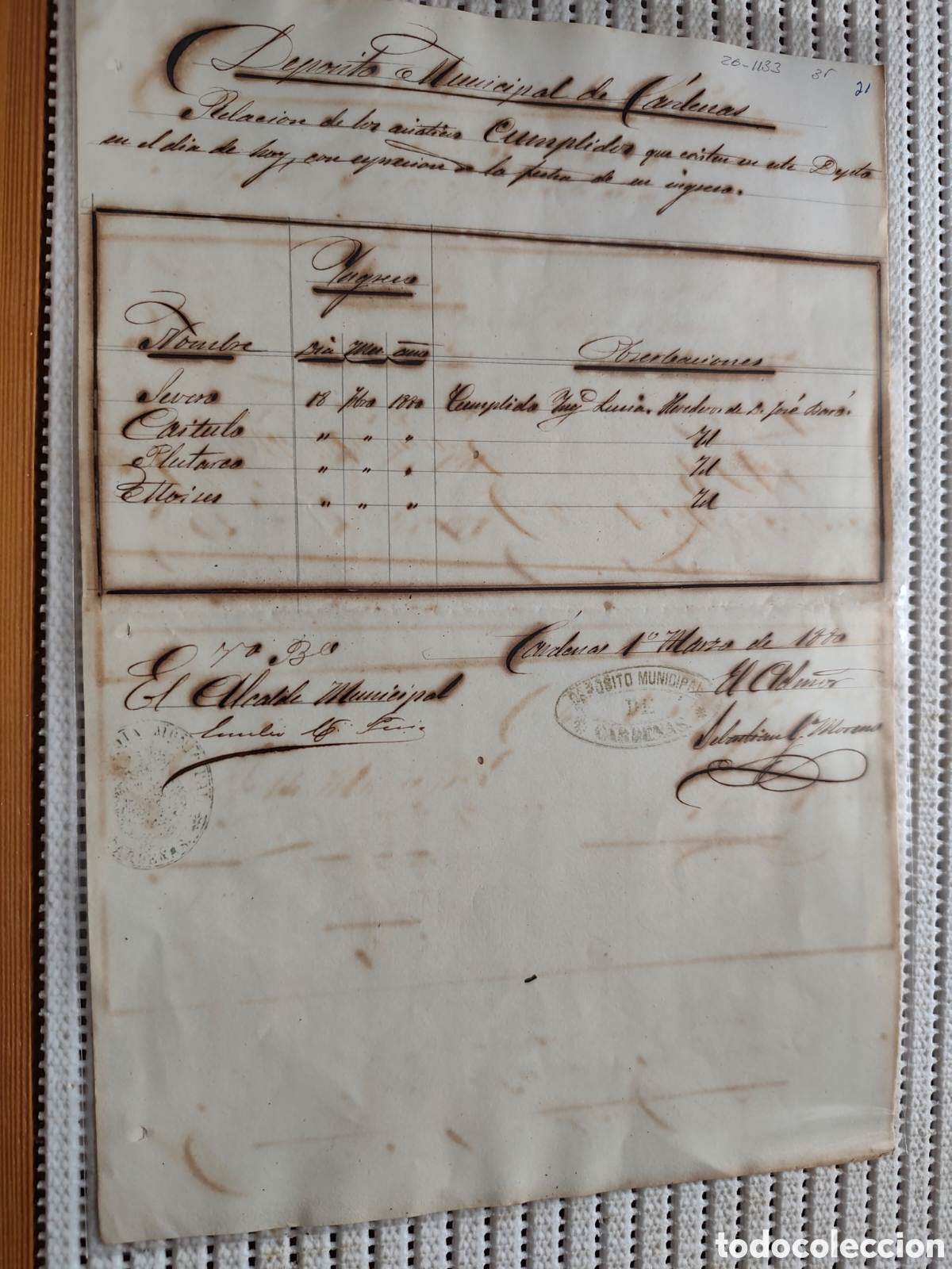 Documentos antiguos: 26-1133 ASI&Aacute;TICOS CUMPLIDOS EN ESTE DEP&Oacute;SITO EN EL D&Iacute;A DE HOY.
