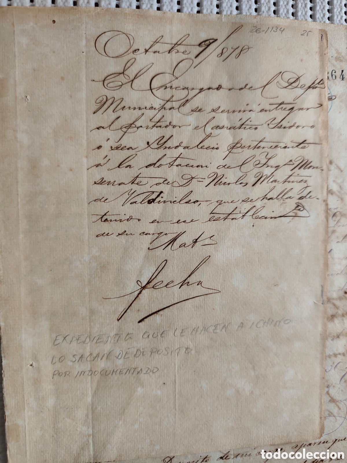 Documentos antiguos: 26-1134 ENTREGAN AL ASIATICO ISIDORO AL INGENIO&rdquo;MONSERRATE&rdquo;