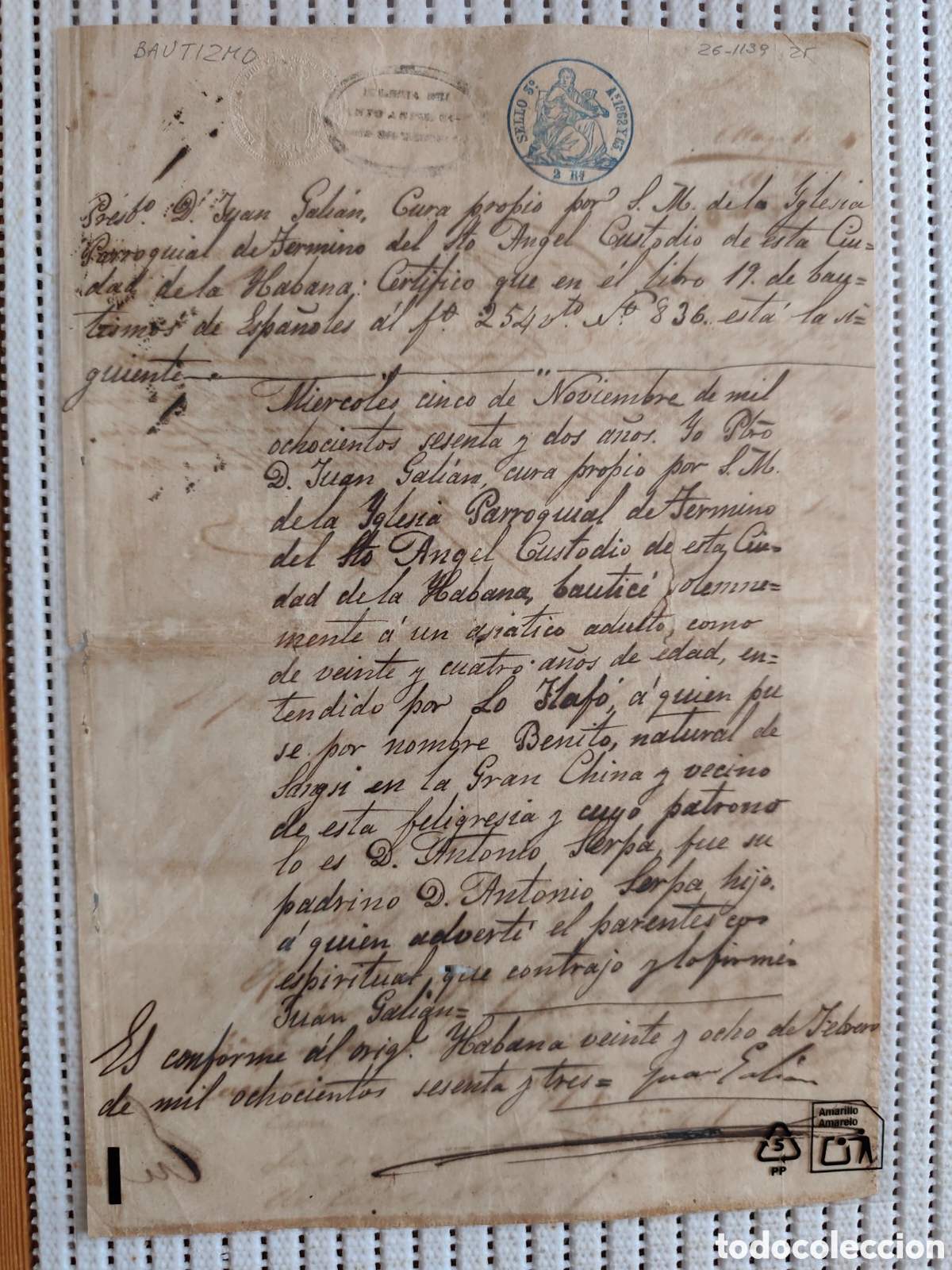 Old Documents: 26-1139 BAUTIZO DEL ASI&Aacute;TICO HAFO 24A&Ntilde;OS.